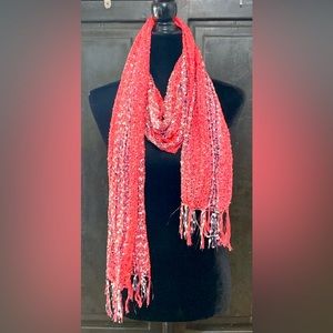 Pink, black & cream sparkly Scarf w/fringes.1 Size